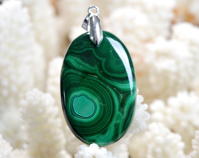 Malachite 68 carats - pendentif cabochon pierre naturelle - Congo / ED81