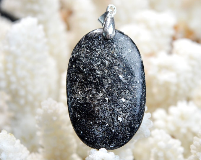 Tourmaline noire & Mica 69 carats - pendentif cabochon pierre naturelle - Inde // DT36