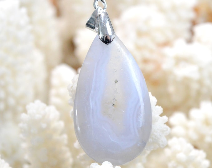 40 carat blue lace agate - natural stone cabochon pendant - Mozambique // DQ25