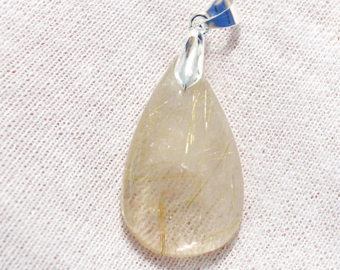 37 carat rutile quartz - natural stone cabochon pendant - Brazil / FV38