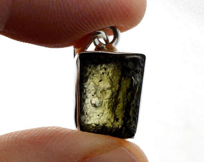 Moldavite - 11.5 carats - pendentif pierre naturelle - République Tchèque - Argent 925