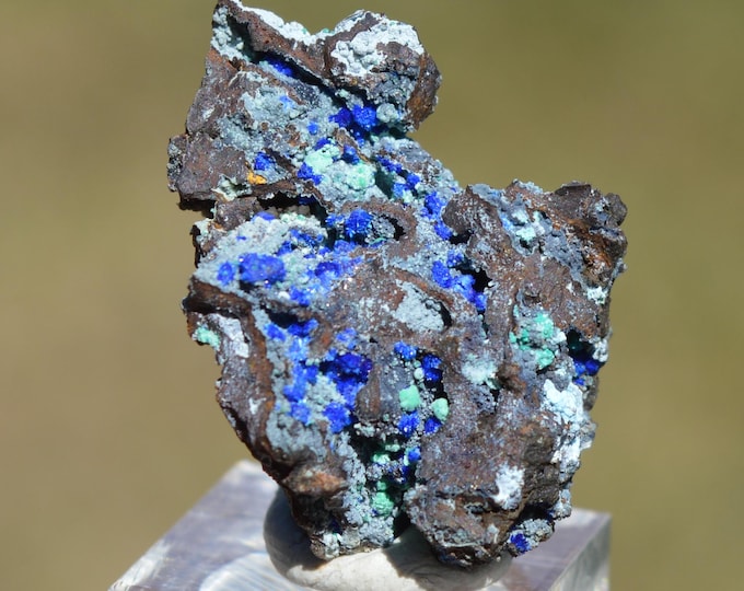 Azurite Conichalcite 10 grams - Kamariza mines, Agios Konstantinos, Lavrion Mining District, Lavreotiki, East Attica, Attica, Greece