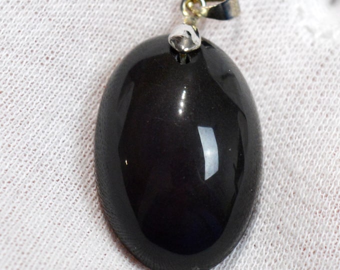 63-carat black obsidian - natural stone cabochon pendant - Mexico /GD17