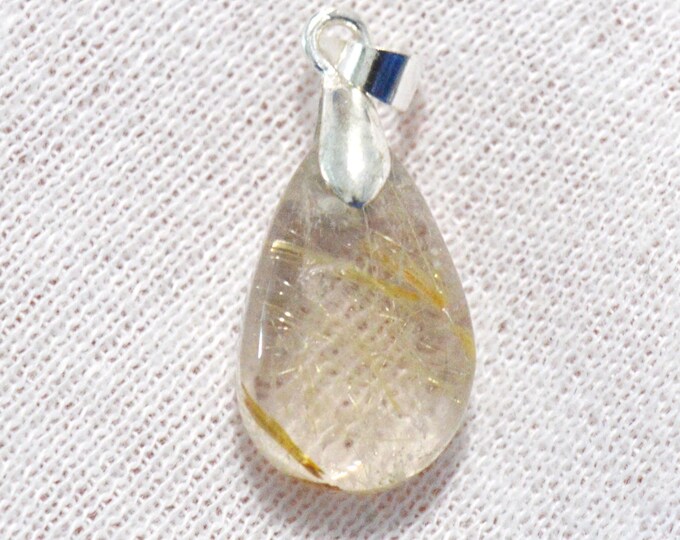 14 carat rutilated quartz - natural stone cabochon pendant - Brazil / FV48