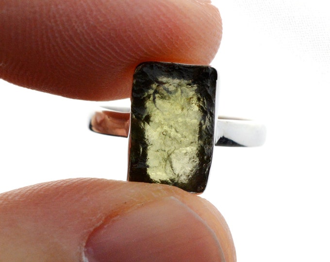 Moldavite - US7 / UE54 - 14.5 carats - Bague pierre naturelle - République Tchèque - Argent 925