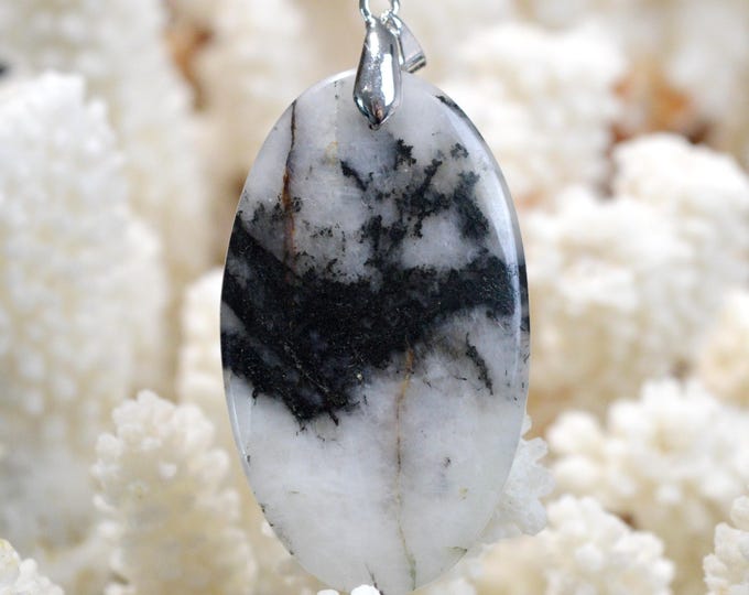 Quartz & tourmaline noire 56 carats - pendentif cabochon pierre naturelle - Brésil / GB7