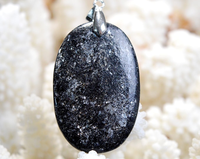 Tourmaline noire & Mica 61 carats - pendentif cabochon pierre naturelle - Inde // DT19