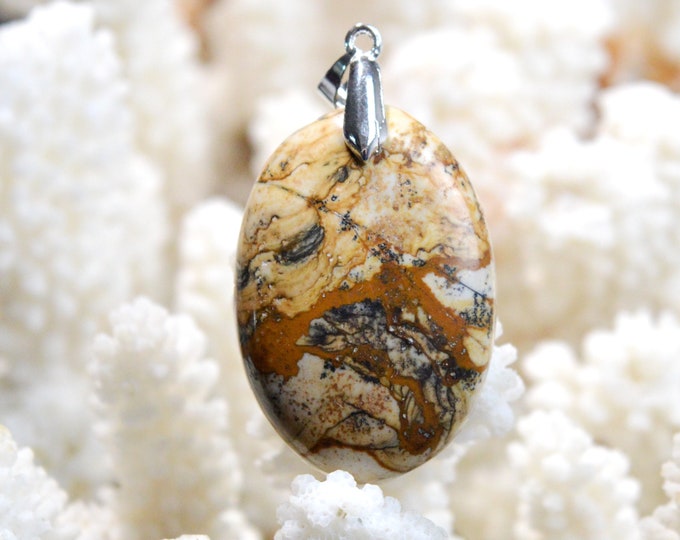 Landscape Jasper 59 carats - natural stone cabochon pendant - Namibia / FD68