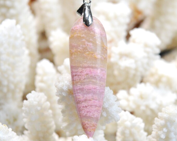 Rhodonite & Quartz 45 carats - natural stone cabochon pendant - Italy / FF42 - RARE