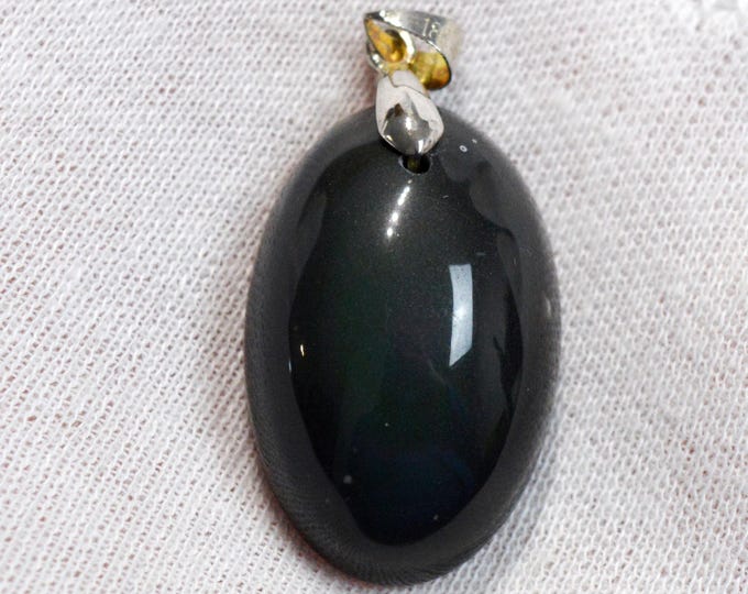 62-carat black obsidian - natural stone cabochon pendant - Mexico /GD15