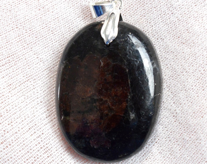 Grenat Spessartine & Tourmaline Schorl 109 carats - pendentif cabochon pierre naaturelle - Pakistan / ER31