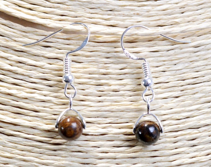 Bronzite - 6mm pearl drop earrings - 925 silver