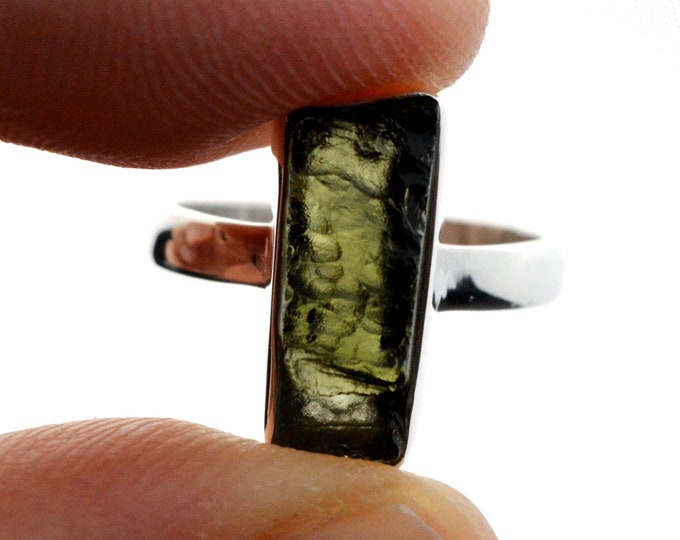 Moldavite - US6 / UE52 - 16 carats - Bague pierre naturelle - République Tchèque - Argent 925