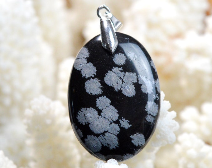 45 Carat Snowflake Obsidian - Natural Stone Cabochon Pendant - USA / EK33