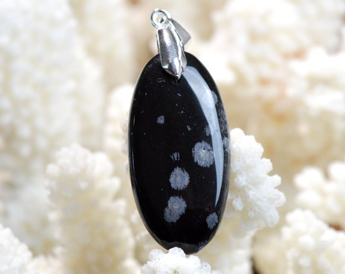 30 Carat Snowflake Obsidian - Natural Stone Cabochon Pendant - USA / EK50