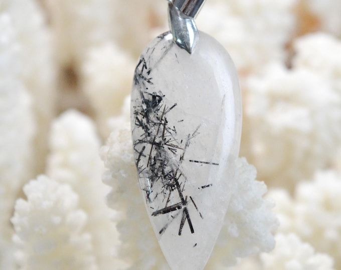 Quartz & Tourmaline noire var. Schorl 37 carats - pendentif cabochon pierre naturelle - Minas Gerais, Brésil / FW38