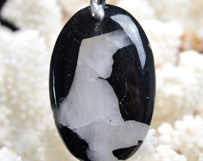 Quartz & tourmaline noire 200 carats - pendentif cabochon pierre naturelle - Brésil // CP78