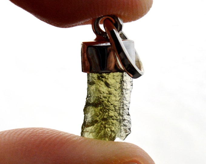 Moldavite - 7 carats - pendentif pierre naturelle - République Tchèque - Argent 925