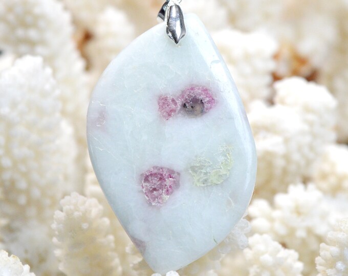 Quartz & pink tourmaline 93 carats - natural stone cabochon pendant - Taquaral, Brazil / EO27
