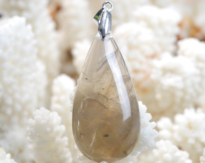 Quartz fumé 60 carats - pendentif cabochon pierre naturelle - Madagascar / FK81