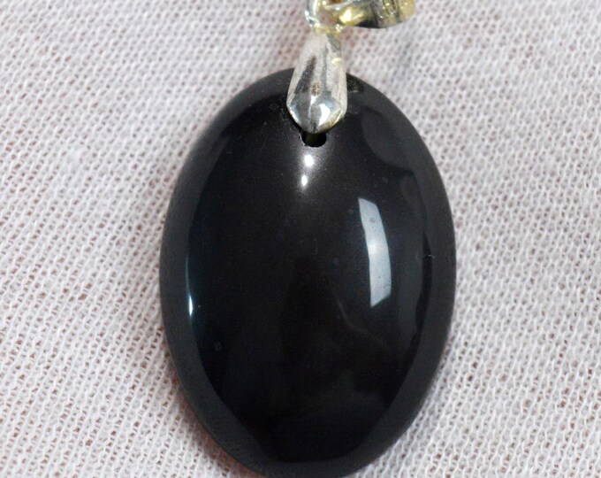 47 carat black obsidian - natural stone cabochon pendant - Mexico /FU86