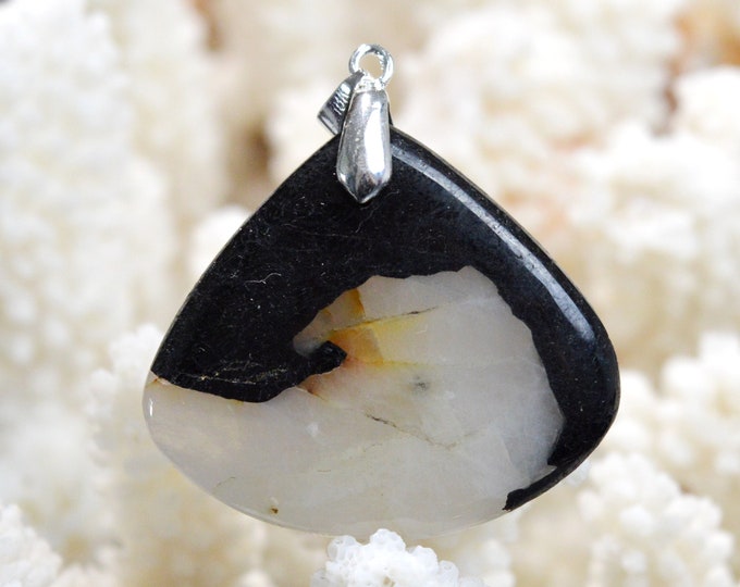Quartz & tourmaline noire 86 carats - pendentif cabochon pierre naturelle - Brésil // CQ2