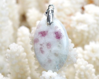 Quartz & pink tourmaline 37 carats - natural stone cabochon pendant - Taquaral, Brazil / EO42