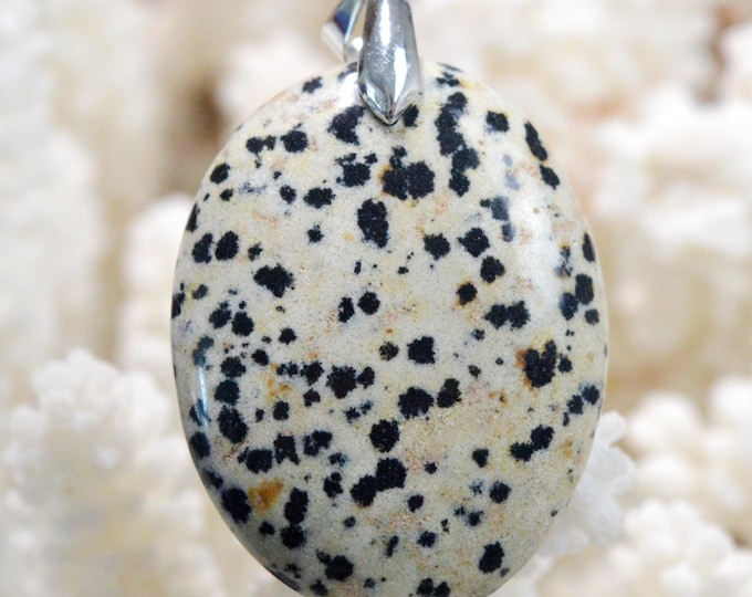 Jaspe dalmatien 67 carats - pendentif cabochon pierre naturelle - Mexique / FT75