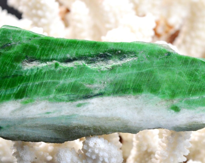 Slice - Jade Omphacite var. chrome omphacite 95 grams - Pellice Valley, Metropolitan City of Turin, Piedmont, Italy