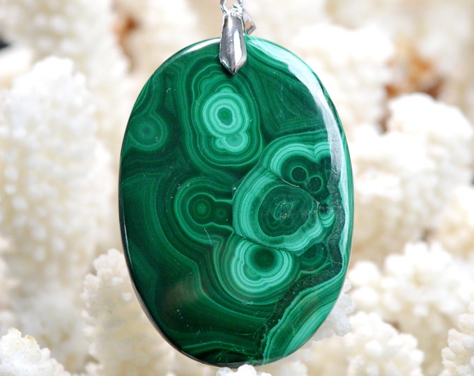 Malachite 131 carats - pendentif cabochon pierre naturelle - Congo / EY4