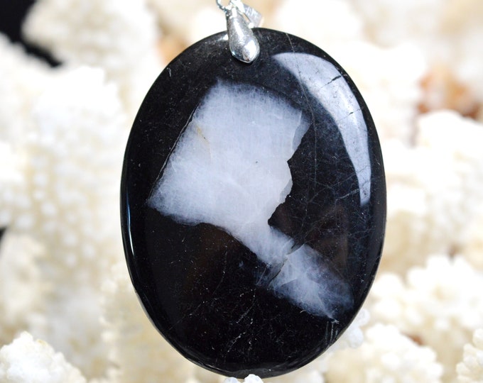 Quartz & tourmaline noire 178 carats - pendentif cabochon pierre naturelle - Brésil // CP49