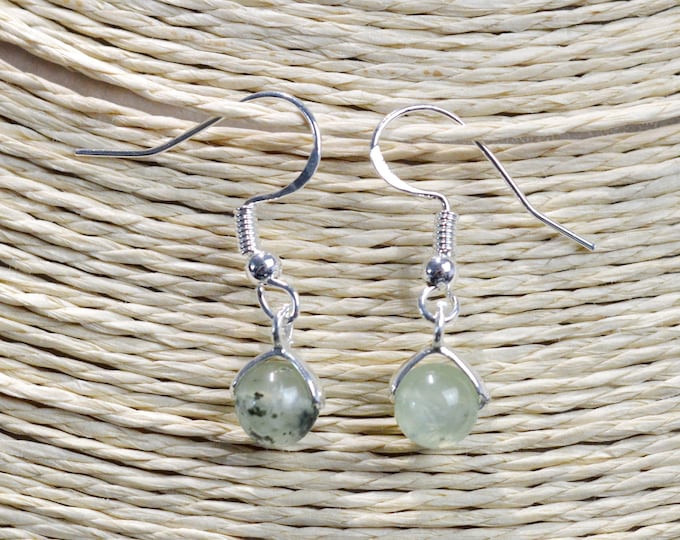 Prehnite & Epidote - 6mm pearl dangling earrings - 925 silver