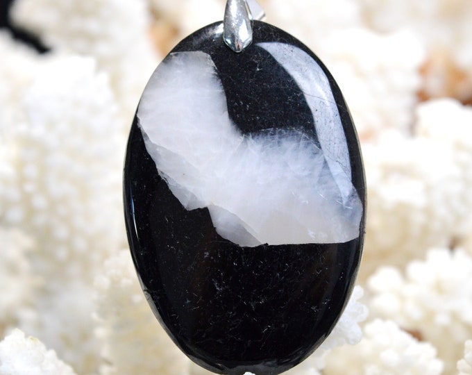 Quartz & tourmaline noire 144 carats - pendentif cabochon pierre naturelle - Brésil // CP51