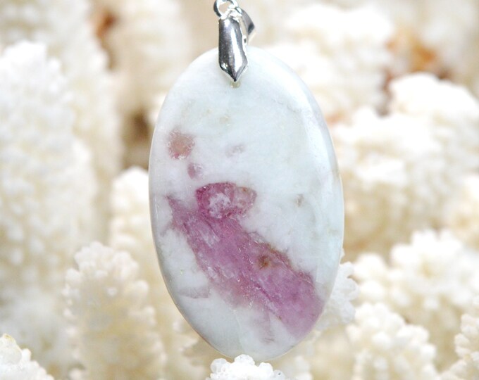 Quartz & pink tourmaline 76 carats - natural stone cabochon pendant - Taquaral, Brazil / EO31