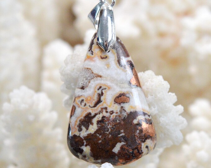 Native Copper & Dolomite 45 Carat - Natural Stone Cabochon Pendant - Michigan, USA / FU5