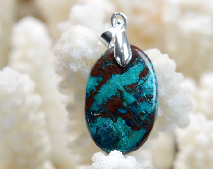 Shattuckite & Goethite 14 carat - natural stone cabochon pendant - Opuwo Rural, Kunene Region, Namibia / FO28