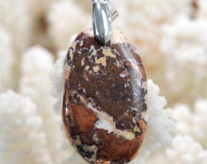 Native Copper & Dolomite 49 Carat - Natural Stone Cabochon Pendant - Michigan, USA / FU4