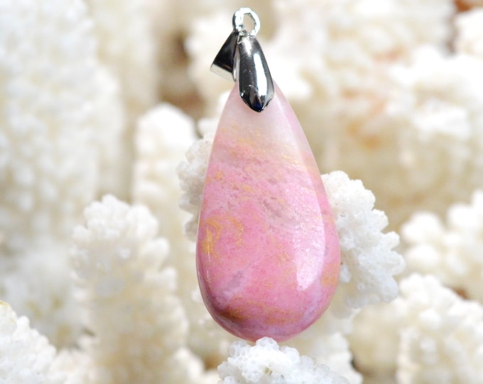 Rhodonite & Quartz 33 carats - natural stone cabochon pendant - Italy / FF48 - RARE