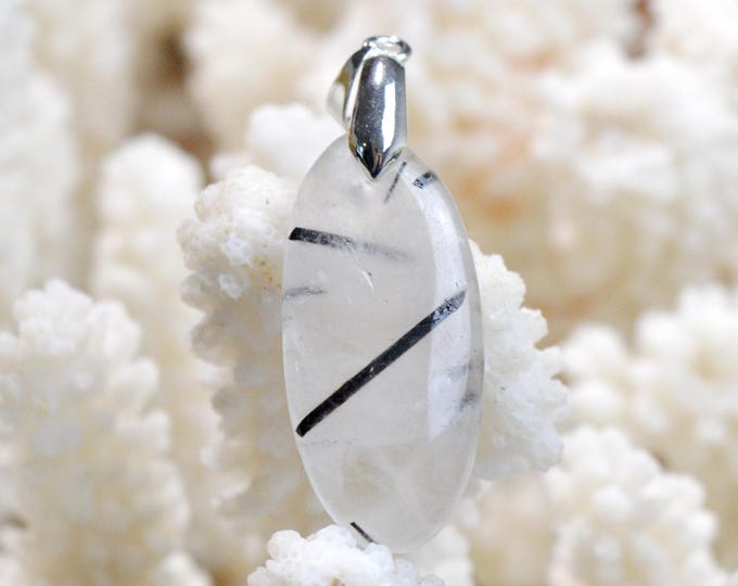 Quartz & tourmaline noire 23 carats - pendentif cabochon pierre naturelle - Pakistan / FQ33