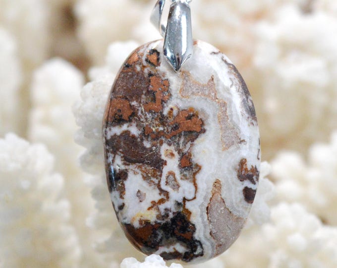 Native Copper & Dolomite 56 Carat - Natural Stone Cabochon Pendant - Michigan, USA / FT98