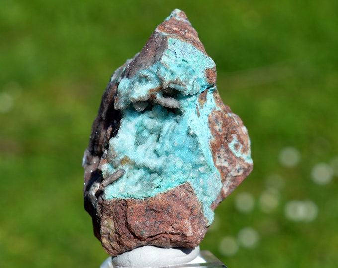 Chrysocolla after Malachite after Anhydrite & quartz - 217 grams - Tenke-Fungurume area, Lualaba, DR Congo