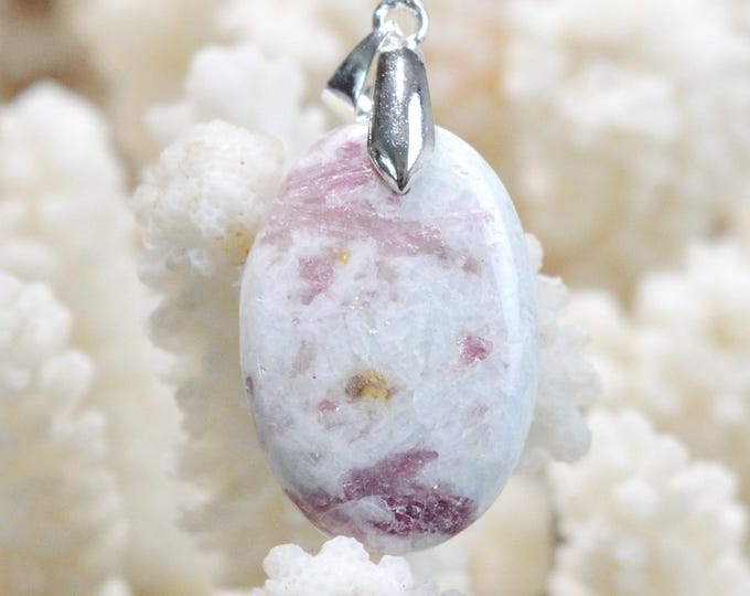 Quartz & pink tourmaline 26 carats - natural stone cabochon pendant - Taquaral, Brazil / FW94
