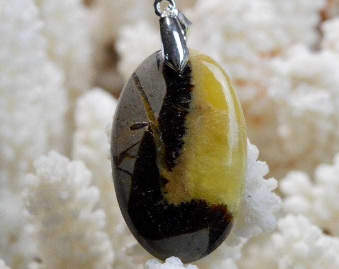 Septaria 46 carats - natural stone cabochon pendant - Madagascar / FR63