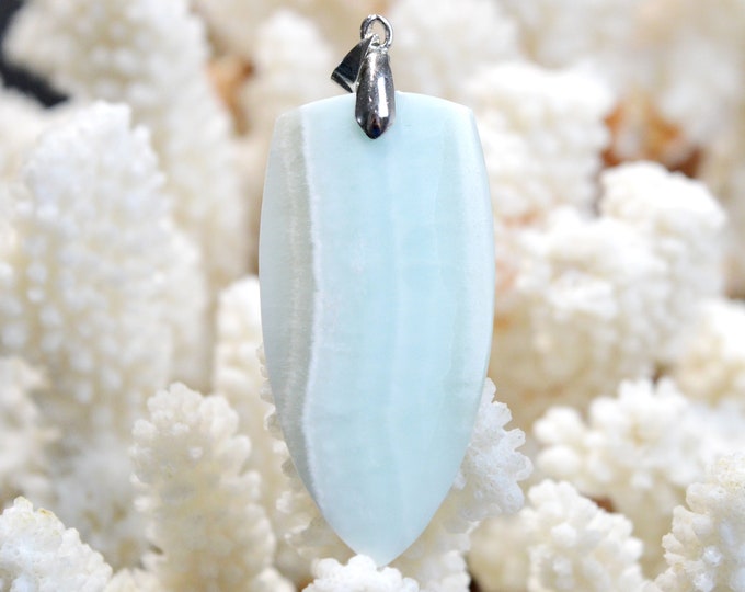 49 carat blue aragonite - natural stone cabochon pendant - Mexico / FC74