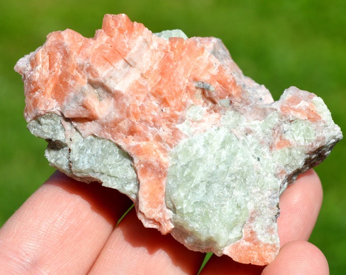 Fluorapatite & orange calcite 122 grams - Yates mine, Otter Lake, Pontiac RCM, Outaouais, Quebec, Canada