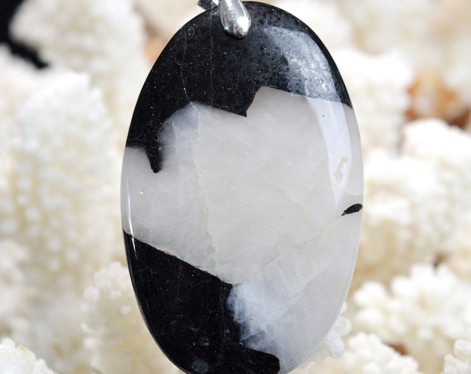 Quartz & tourmaline noire 166 carats - pendentif cabochon pierre naturelle - Brésil // CP80