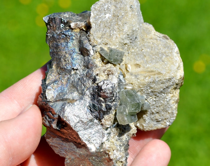 Fluorapatite & Siderite a-pyrite Ferberite 499 grams - Panasqueira, Portugal