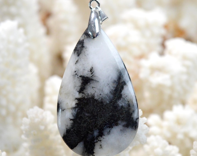Quartz & tourmaline noire 61 carats - pendentif cabochon pierre naturelle - Brésil / GB13