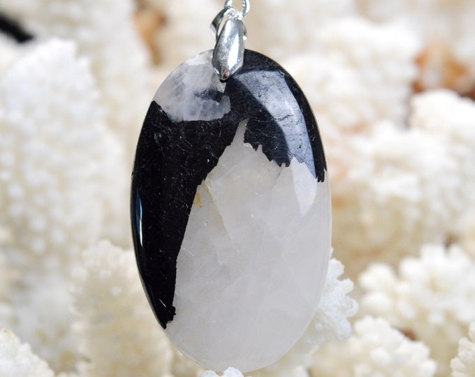 Quartz & tourmaline noire 102 carats - pendentif cabochon pierre naturelle - Brésil // CP52