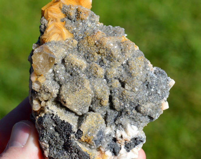 Cerussite & galena baryte 445 grams - Les Dalles Mine, Mibladen mining district, Midelt Province, Drâa-Tafilalet Region, Morocco